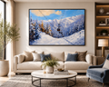 Alpine Ski Resort Gondola Oil Painting Wall Art - Framed Canvas Print
