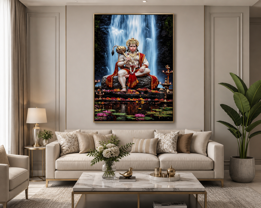 Majestic Hanuman Waterfall Diamond Crystal Porcelain Wall Art