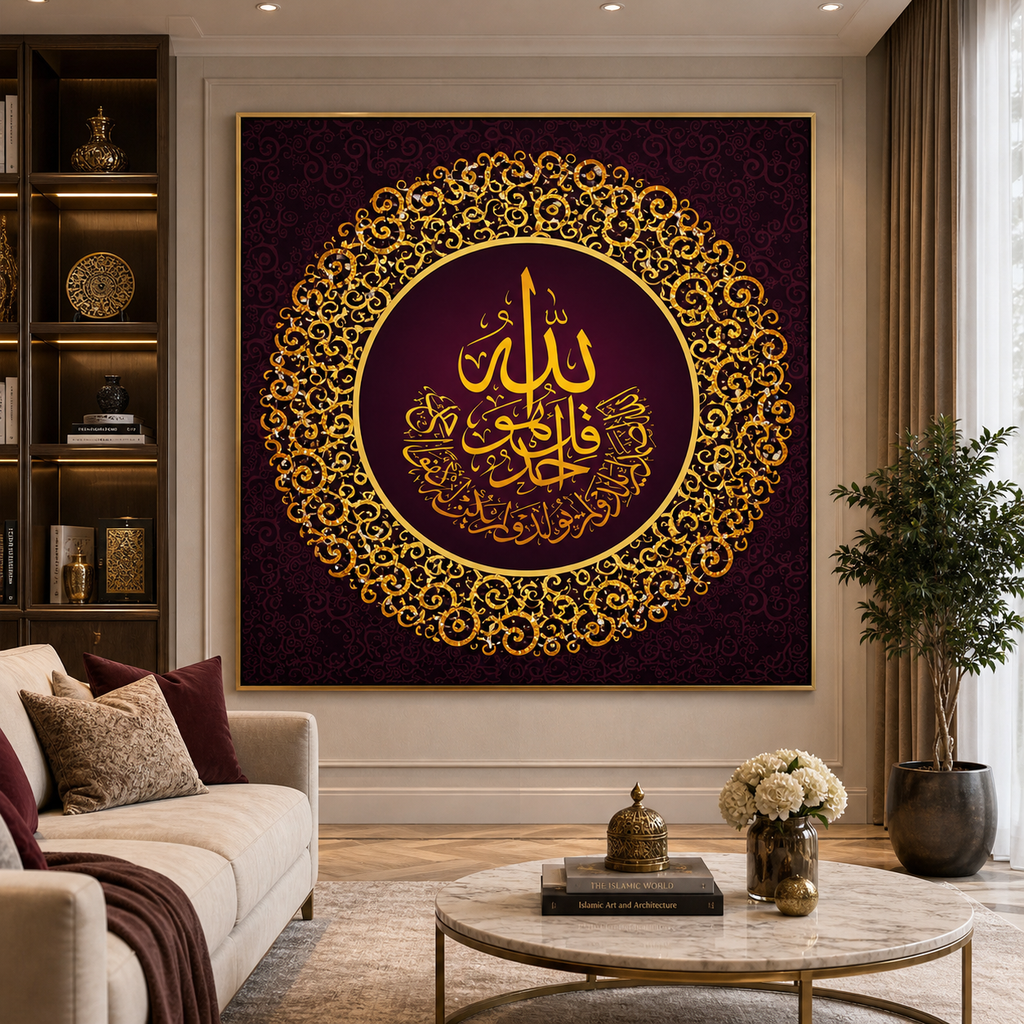 Surah Ikhlas Golden Mandala Diamond Crystal Porcelain Wall Art