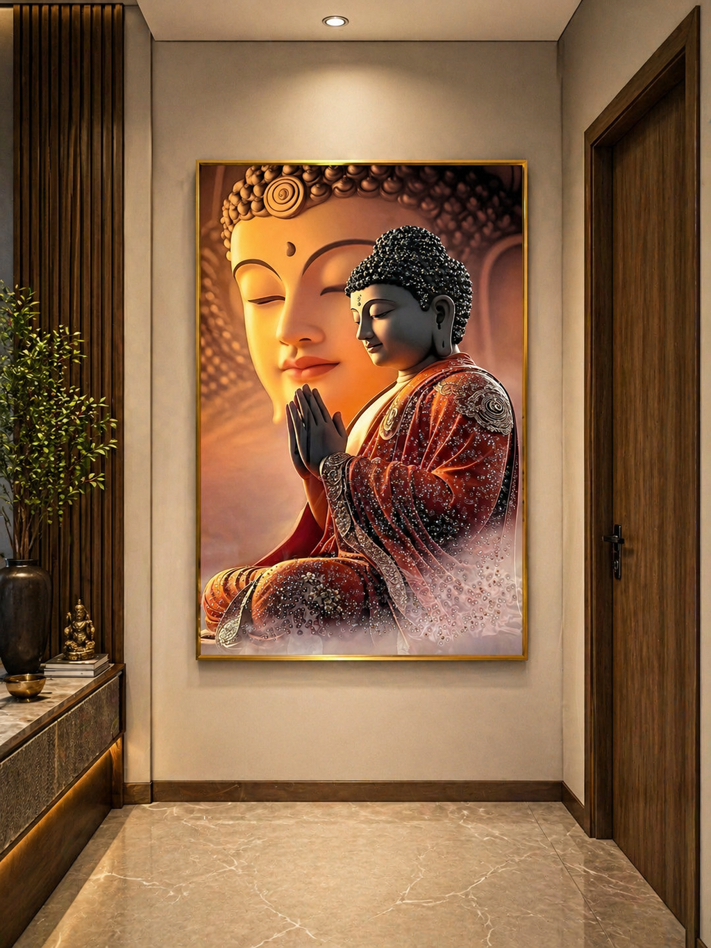 Serene Buddha Namaste Diamond Crystal Porcelain Wall Art
