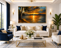 Lakeside Sunset Storm Oil Painting Wall Art - Framed Canvas Print