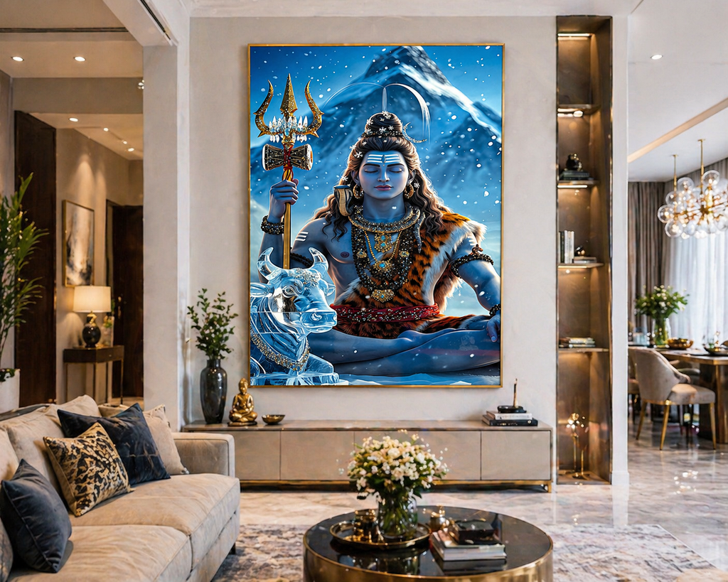Mahadev Shiva Kailash Diamond Crystal Porcelain Wall Art