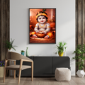 Baby Krishna Makhan Chor Wall Art - Framed Canvas Print