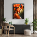 African Woman Floral Portrait Wall Art - Framed Canvas Print