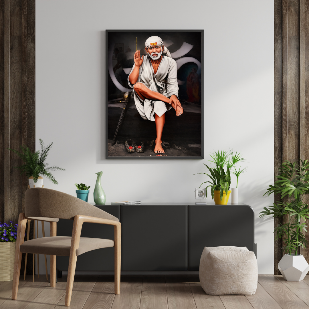 Sai Baba Blessing Wall Art - Framed Canvas Print