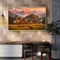 Himalayan Village Golden Hour Wall Art - Framed Canvas Print