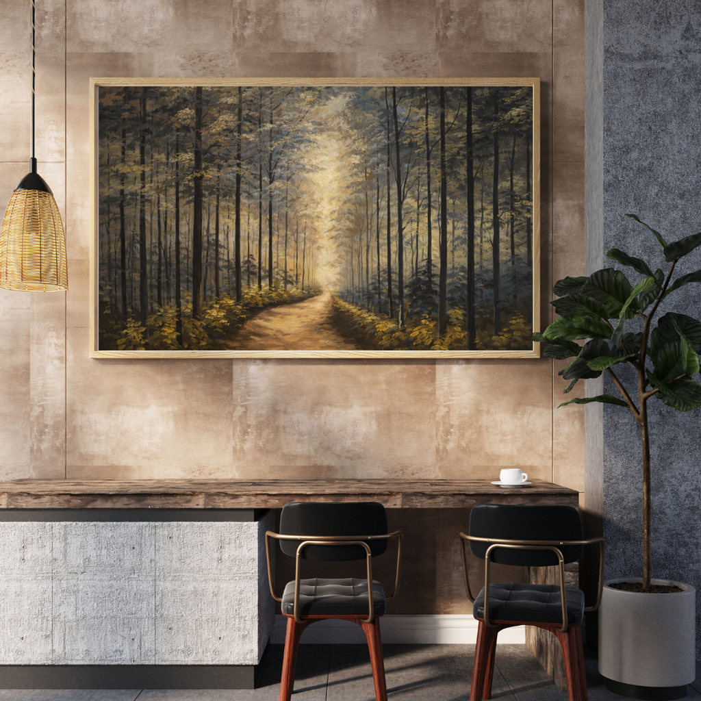 Enchanted Forest Path Oil Painting Wall Art - Framed Canvas Print