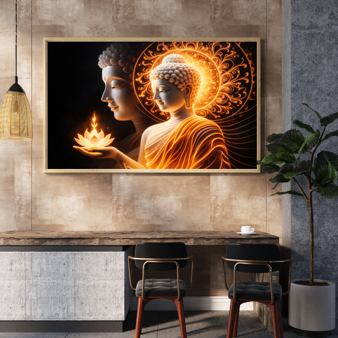 Buddha Luminous Lotus Wall Art - Framed Canvas Print