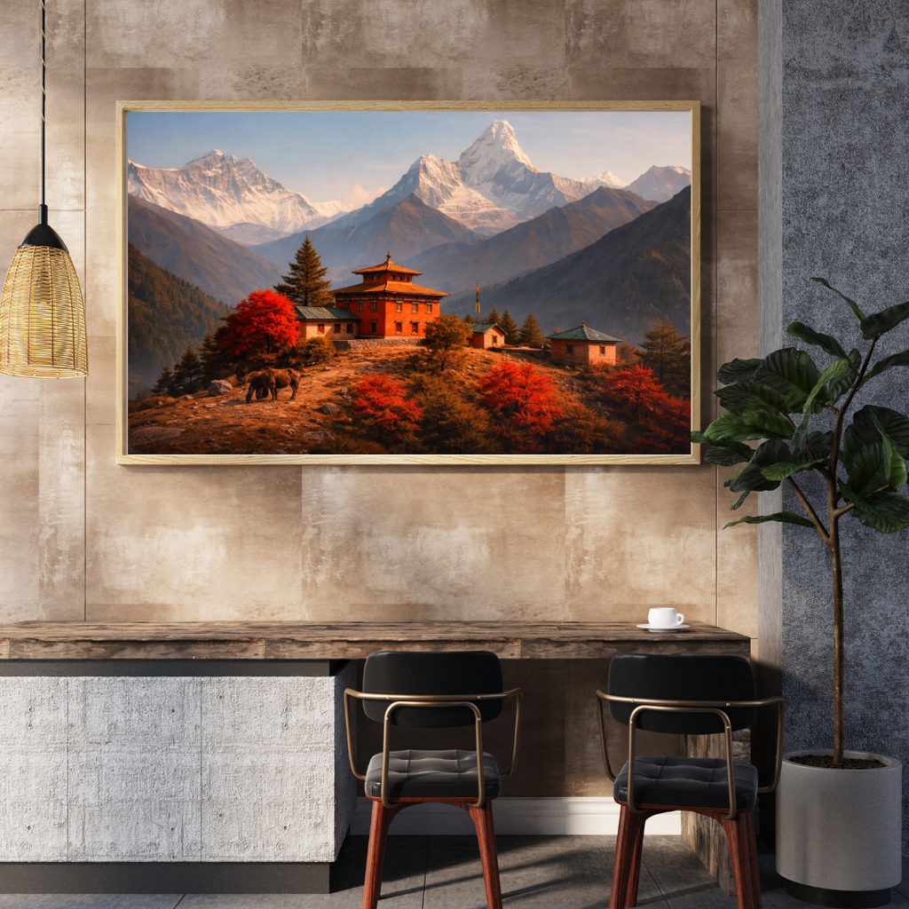 Himalayan Monastery Autumn Wall Art - Framed Canvas Print