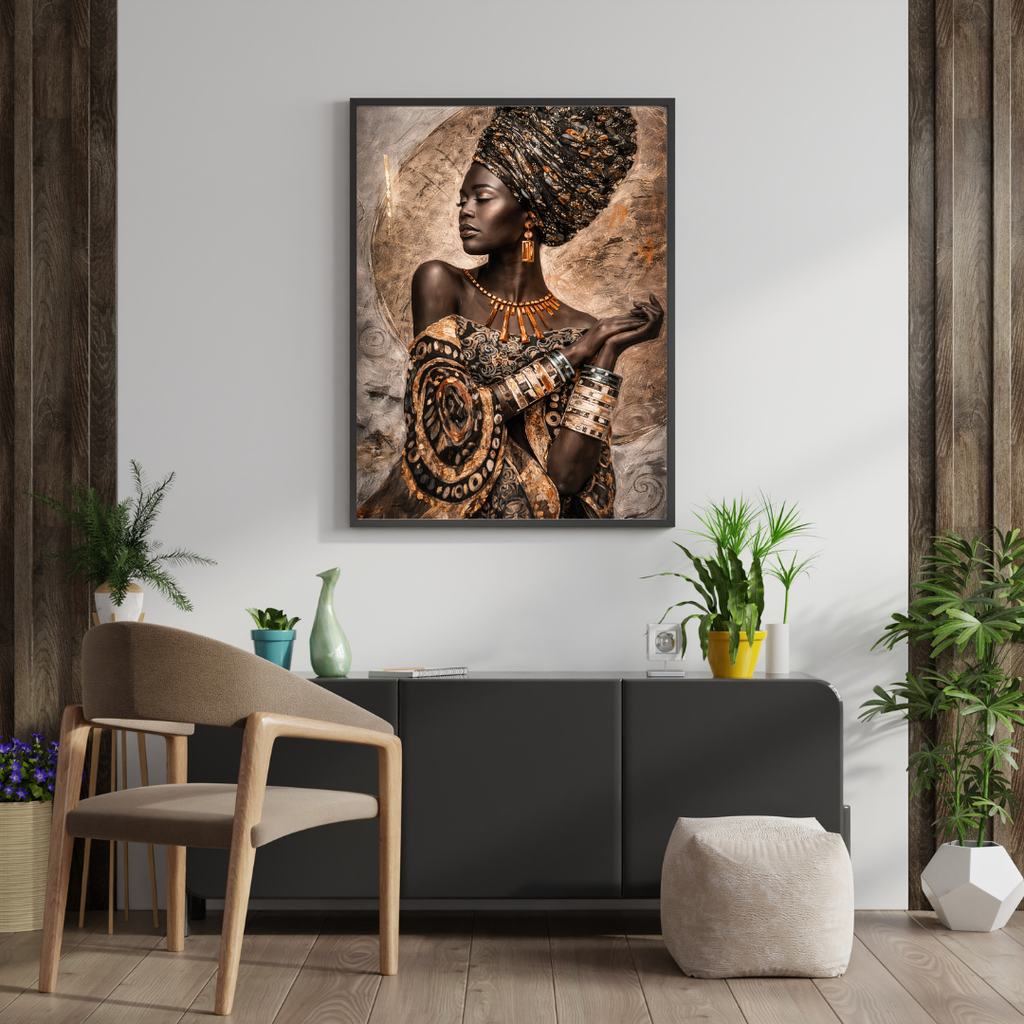 African Queen Gold Wall Art - Framed Canvas Print
