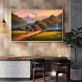 Himalayan Village Sunset Landscape Wall Art - Framed Canvas Print