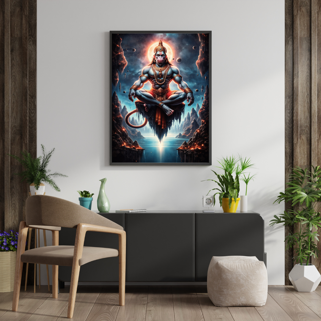Meditating Hanuman Wall Art – Framed Canvas Print