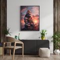 Hanuman Sunset Meditation Wall Art - Framed Canvas Print