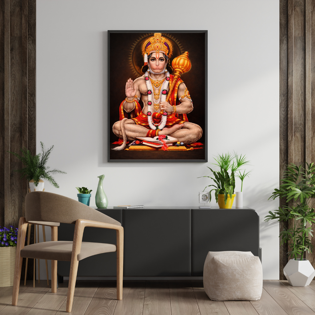 Lord Hanuman Blessing Wall Art - Framed Canvas Print