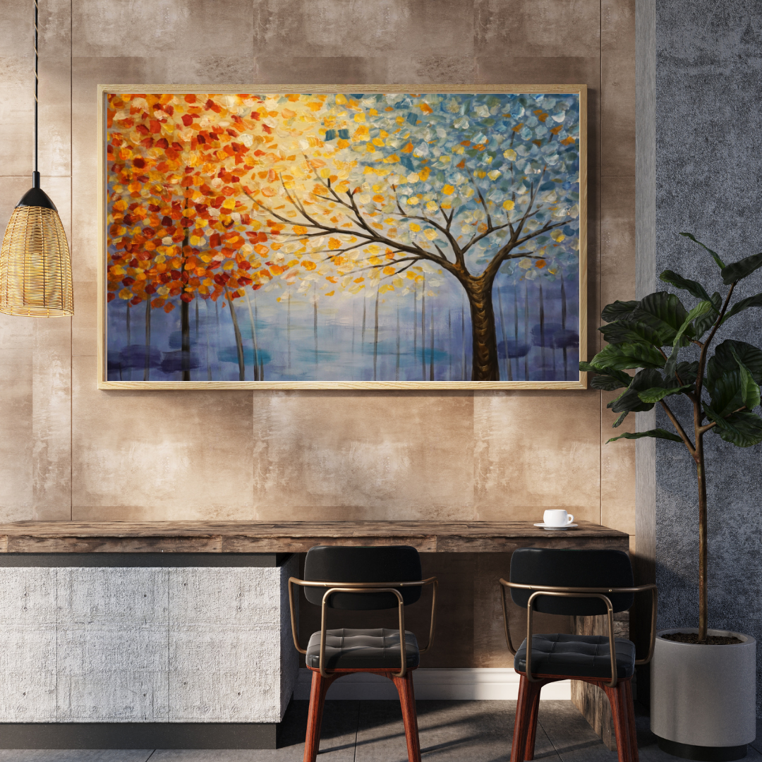 Seasons of Change Abstract Tree Wall Art - Framed Canvas Print