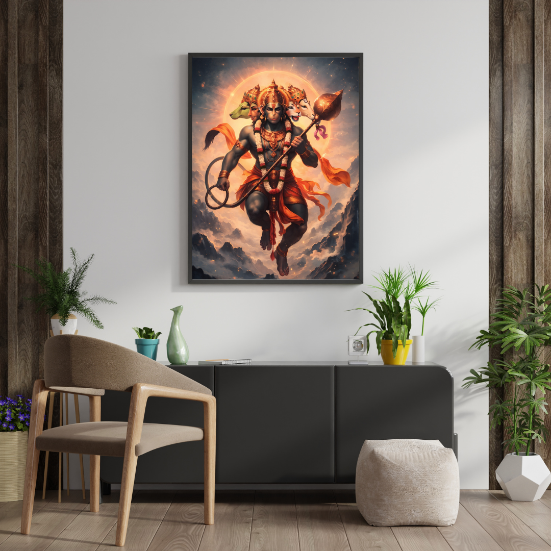 Panchamukhi Hanuman Cosmic Wall Art - Framed Canvas Print