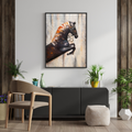 Rearing Black Horse Abstract Wall Art - Framed Canvas Print