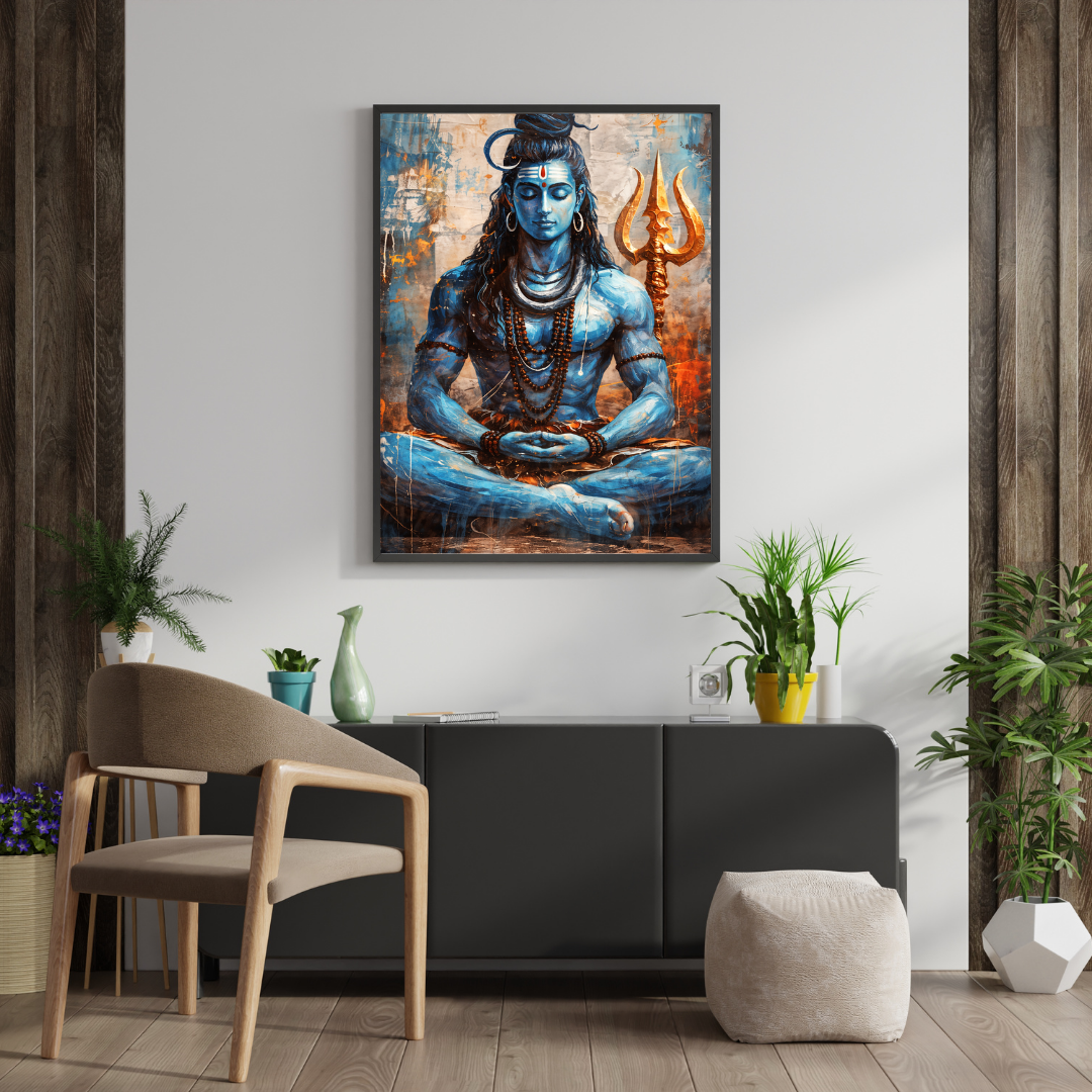 Lord Shiva Meditation Abstract Wall Art - Framed Canvas Print