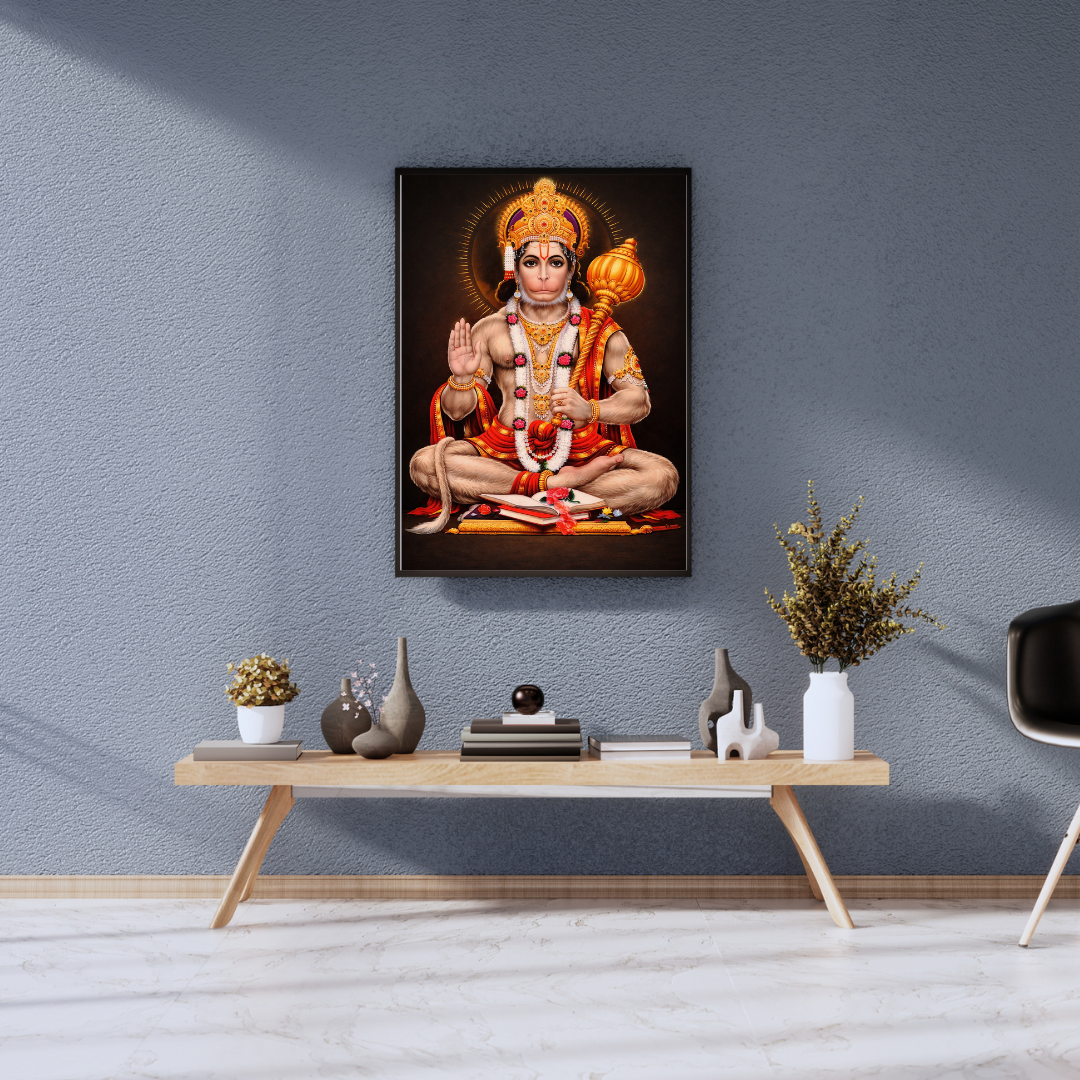 Lord Hanuman Blessing Wall Art - Framed Canvas Print