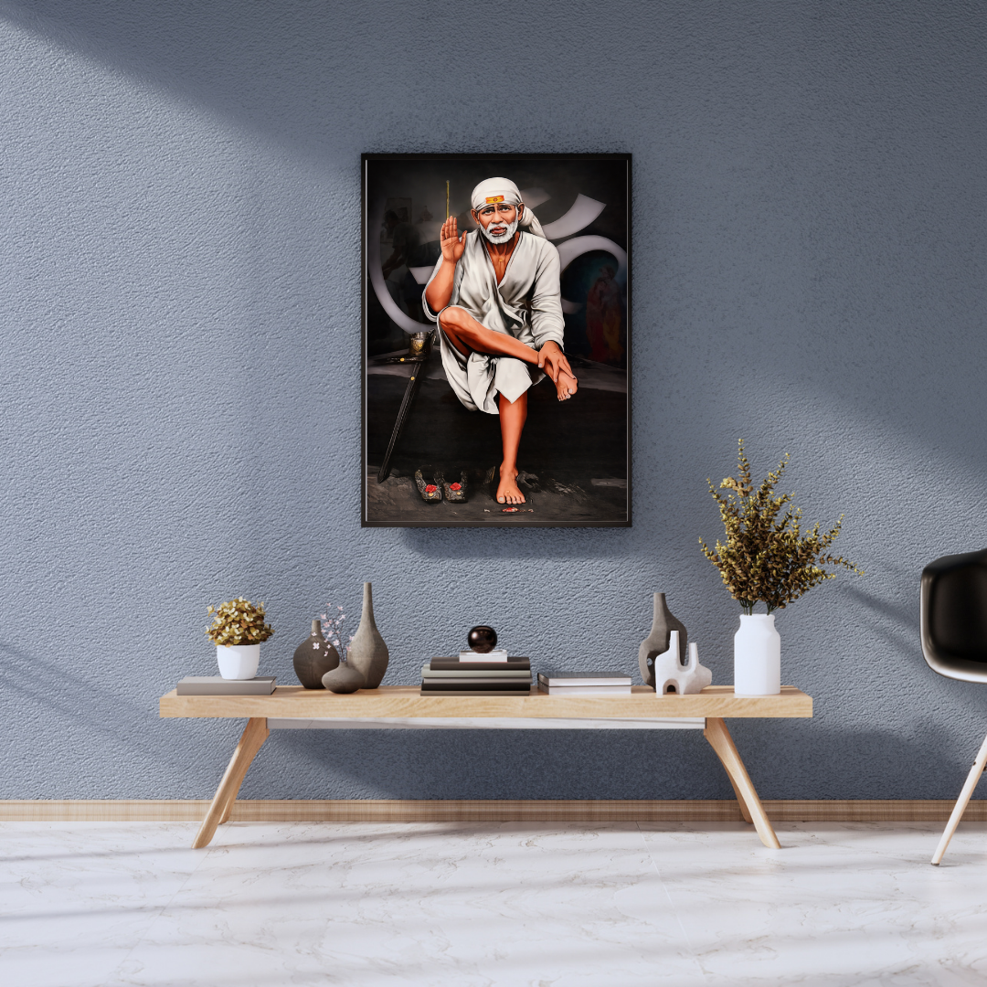 Sai Baba Blessing Wall Art - Framed Canvas Print