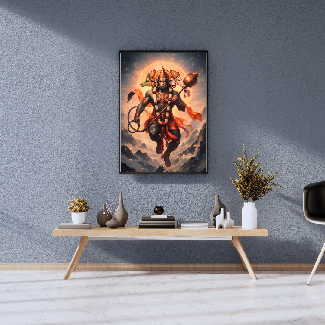 Panchamukhi Hanuman Cosmic Wall Art - Framed Canvas Print