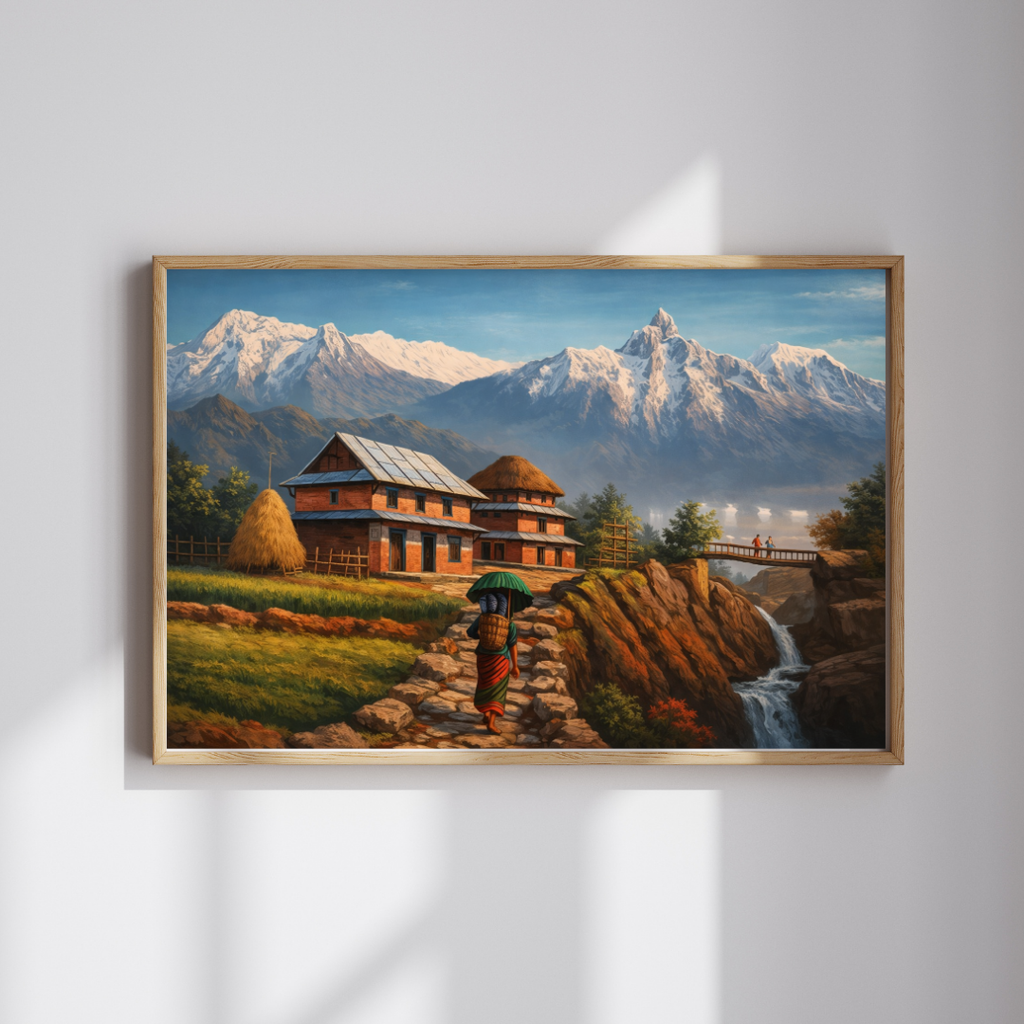 Nepali Village Woman Annapurna Wall Art - Framed Canvas Print