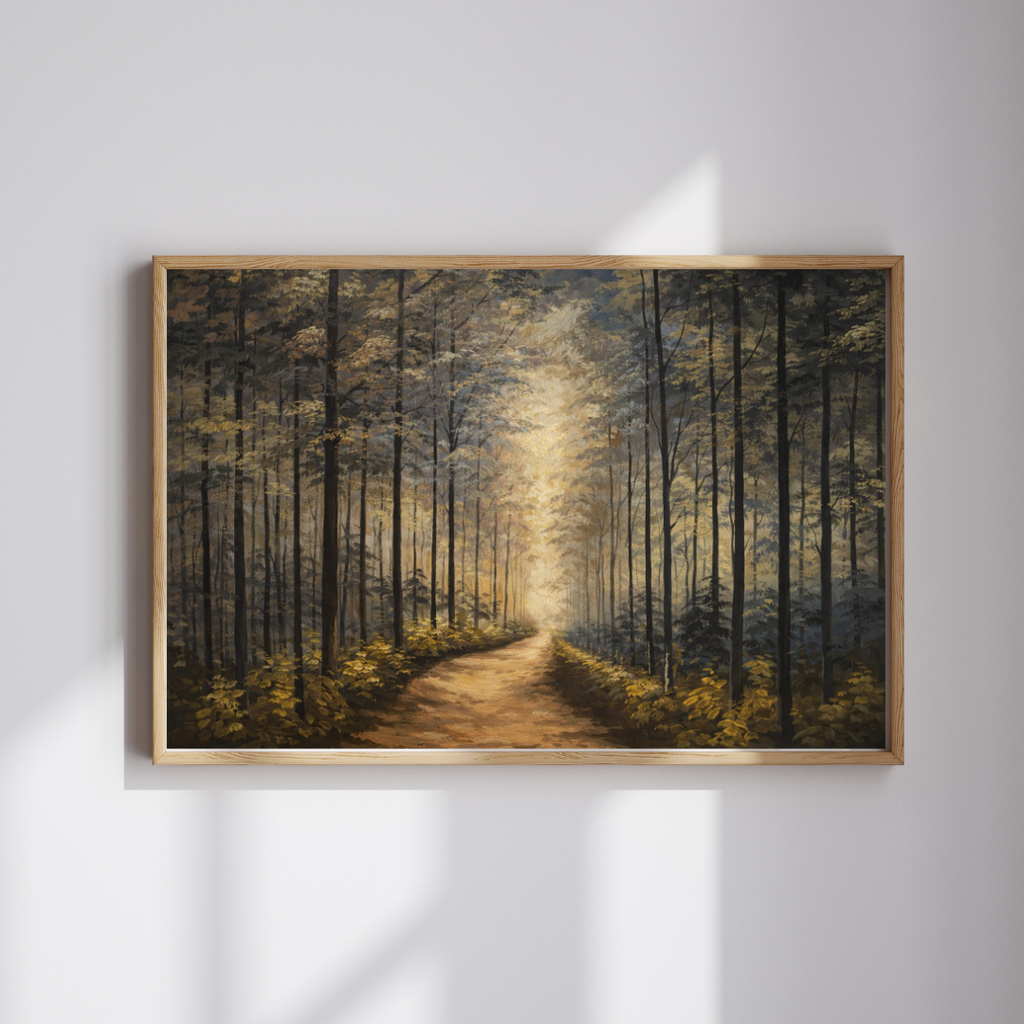 Enchanted Forest Path Oil Painting Wall Art - Framed Canvas Print