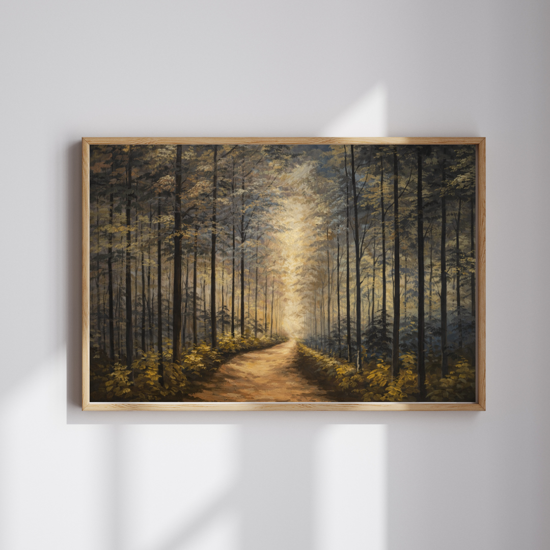 Enchanted Forest Path Oil Painting Wall Art - Framed Canvas Print