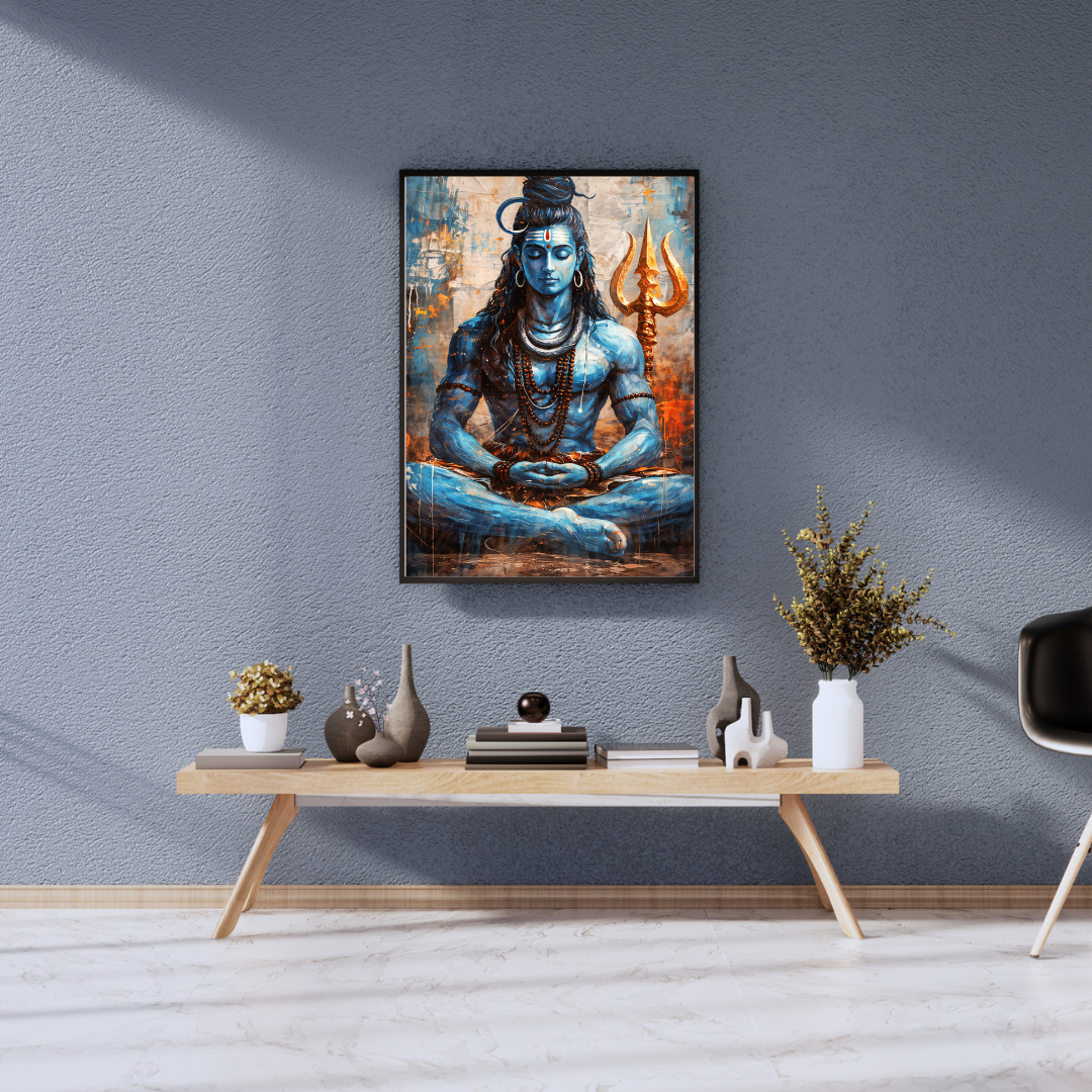 Lord Shiva Meditation Abstract Wall Art - Framed Canvas Print