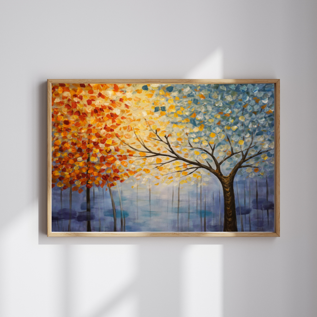 Seasons of Change Abstract Tree Wall Art - Framed Canvas Print