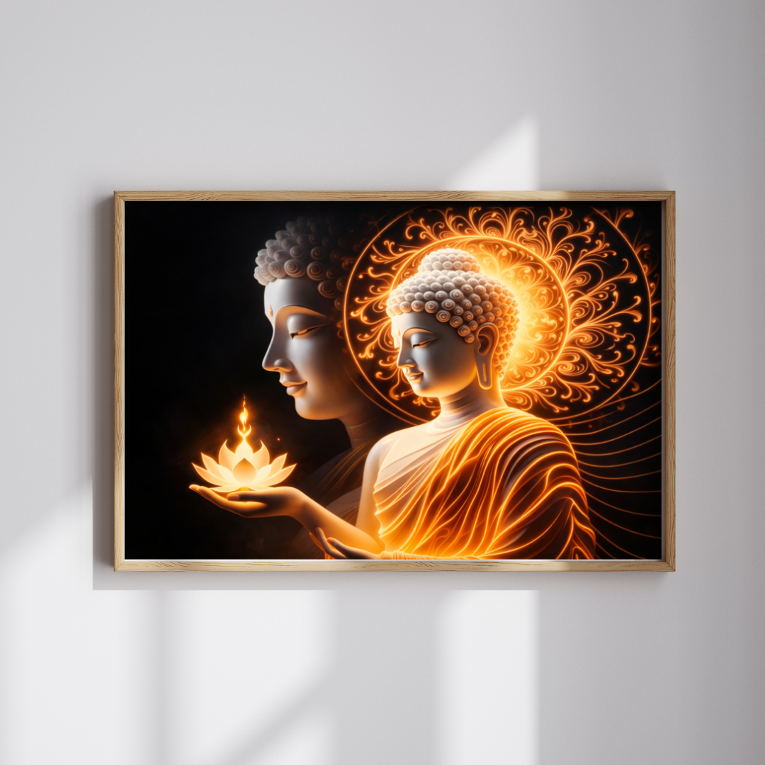 Buddha Luminous Lotus Wall Art - Framed Canvas Print