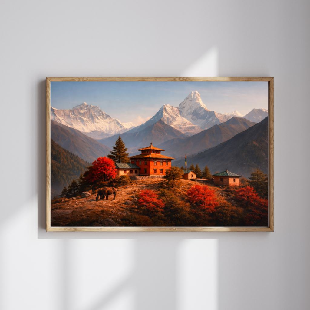 Himalayan Monastery Autumn Wall Art - Framed Canvas Print