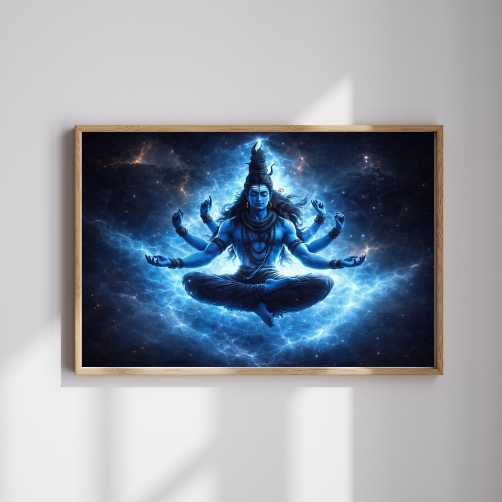 Lord Shiva Cosmic Multi-Armed Wall Art - Framed Canvas Print