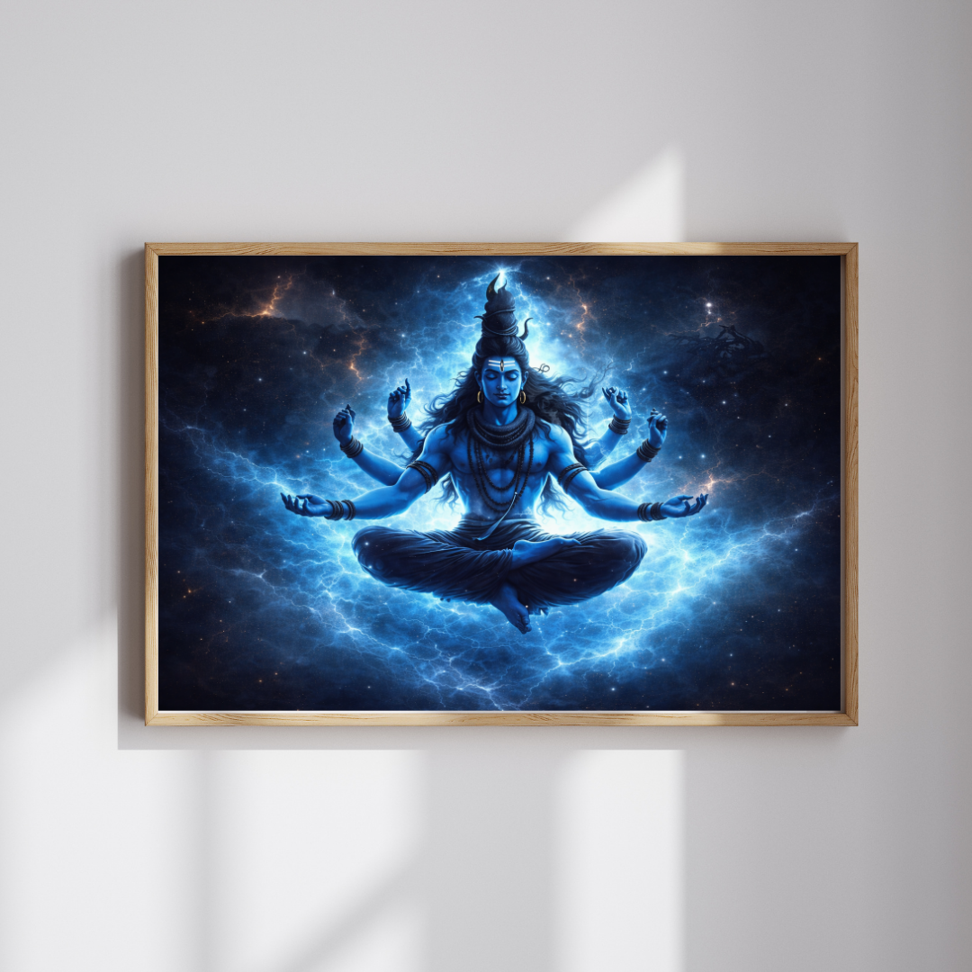 Lord Shiva Cosmic Multi-Armed Wall Art - Framed Canvas Print