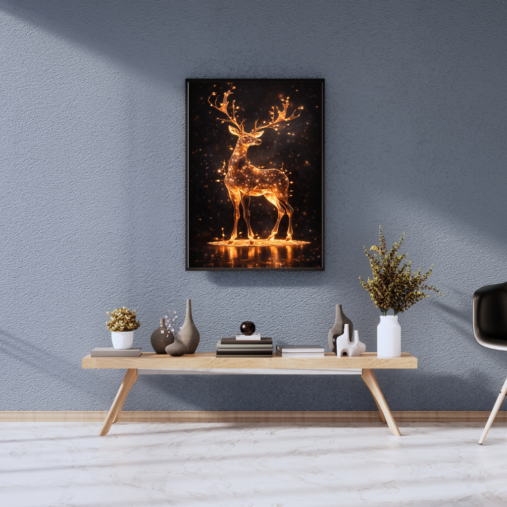 Celestial Stag Luminous Wall Art - Framed Canvas Print