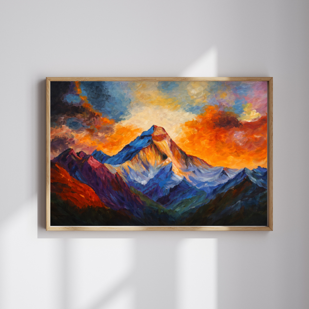 Himalayan Peak Fiery Sky Abstract Wall Art - Framed Canvas Print