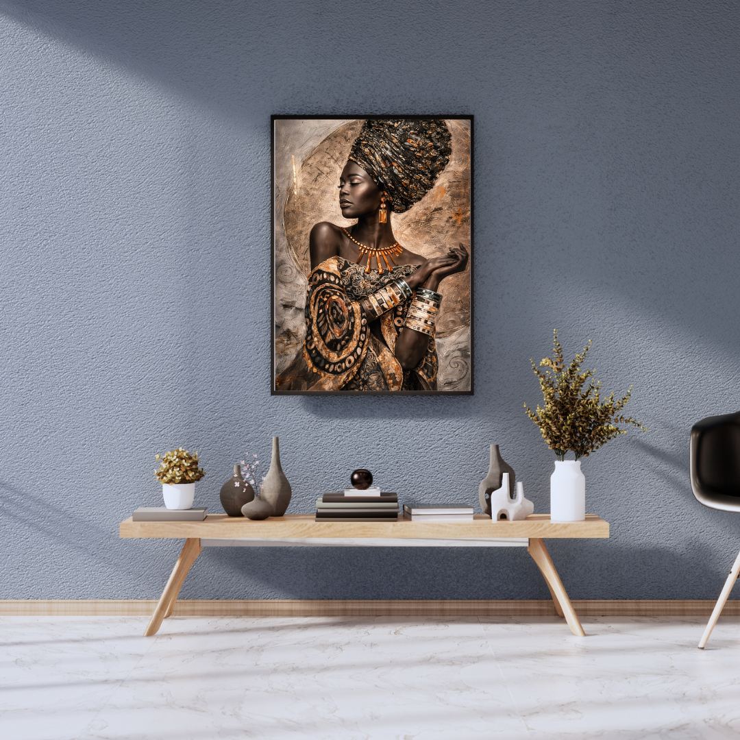 African Queen Gold Wall Art - Framed Canvas Print