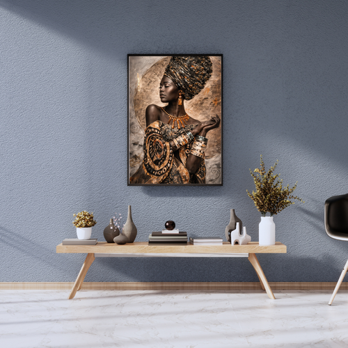 African Queen Gold Wall Art - Framed Canvas Print