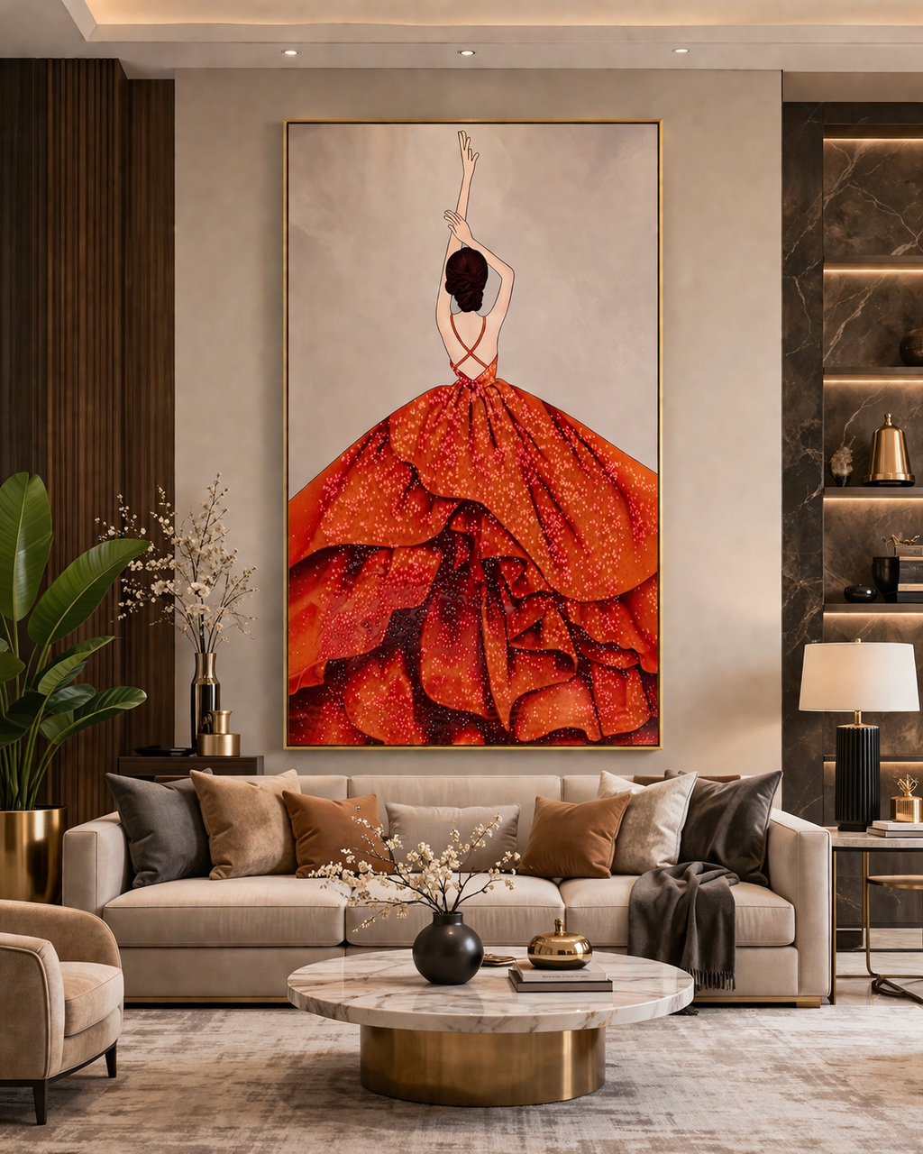 Scarlet Dancer Elegance Diamond Crystal Porcelain Wall Art