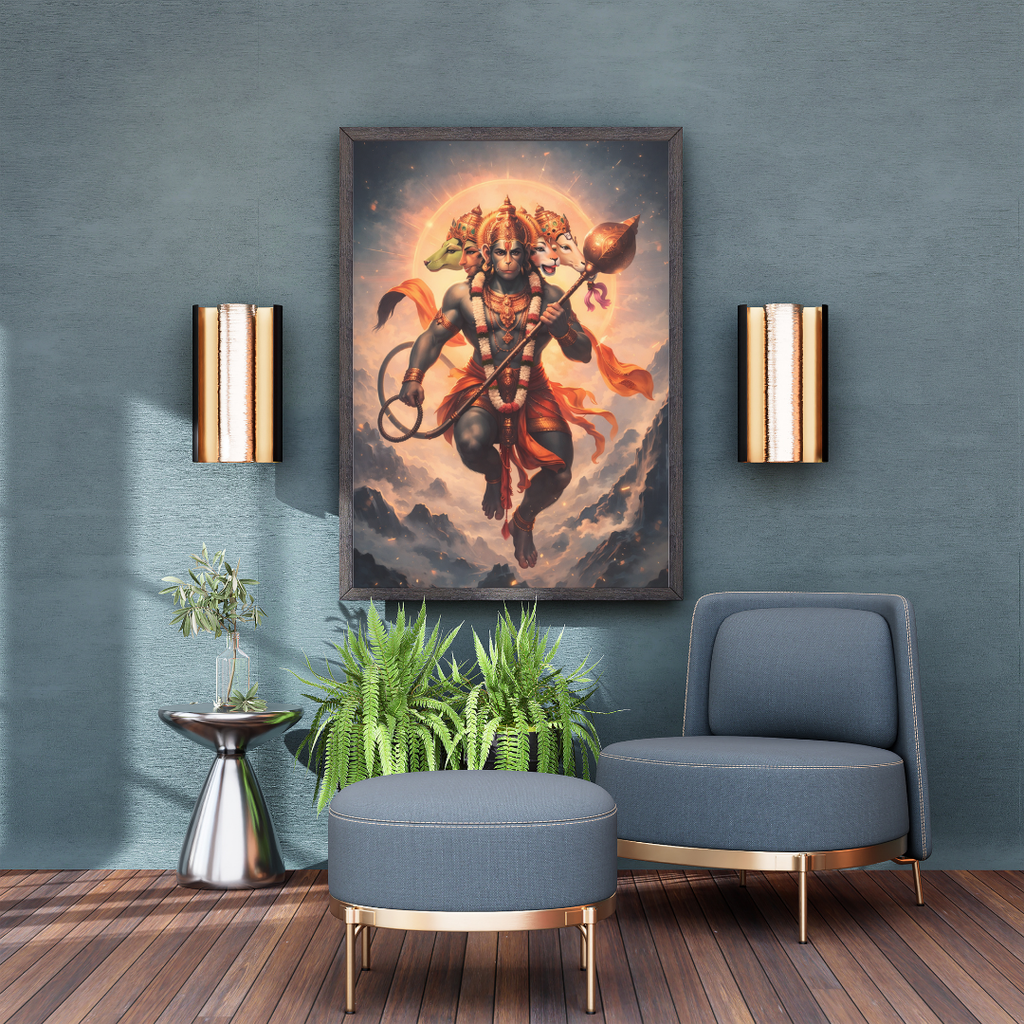 Panchamukhi Hanuman Cosmic Wall Art - Framed Canvas Print