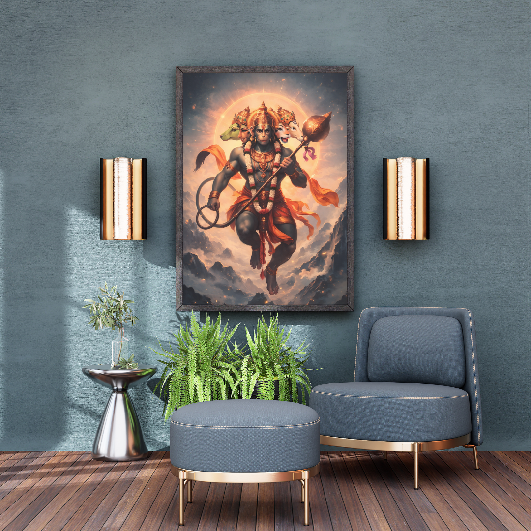 Panchamukhi Hanuman Cosmic Wall Art - Framed Canvas Print