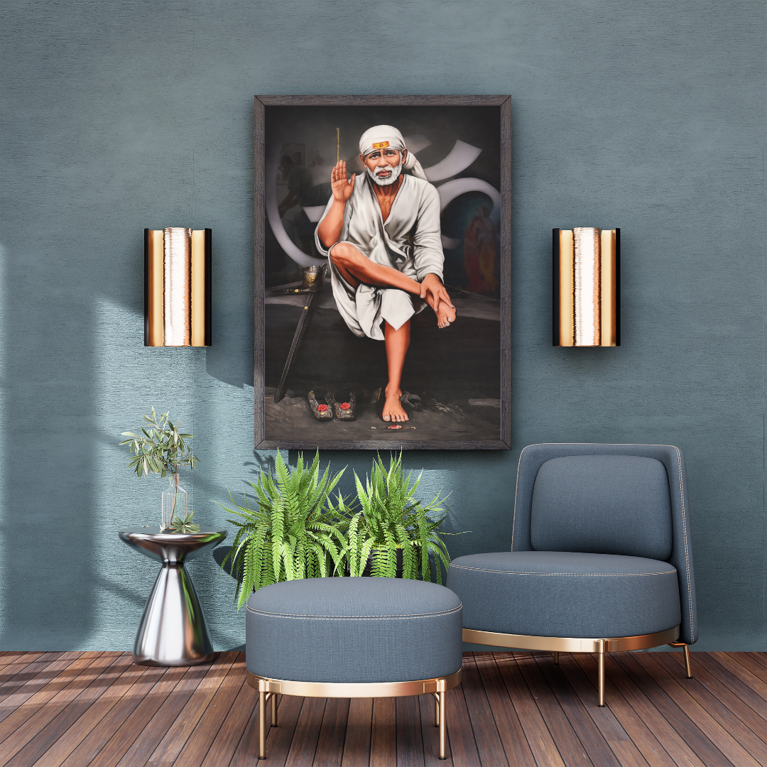 Sai Baba Blessing Wall Art - Framed Canvas Print