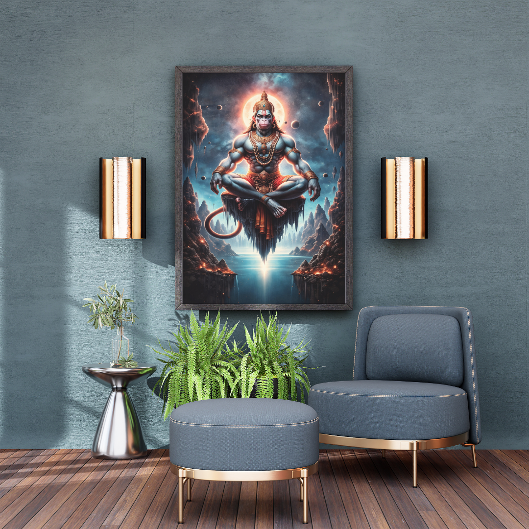 Meditating Hanuman Wall Art – Framed Canvas Print