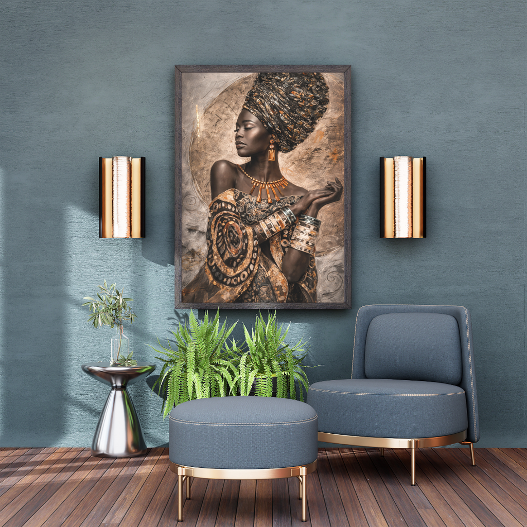 African Queen Gold Wall Art - Framed Canvas Print