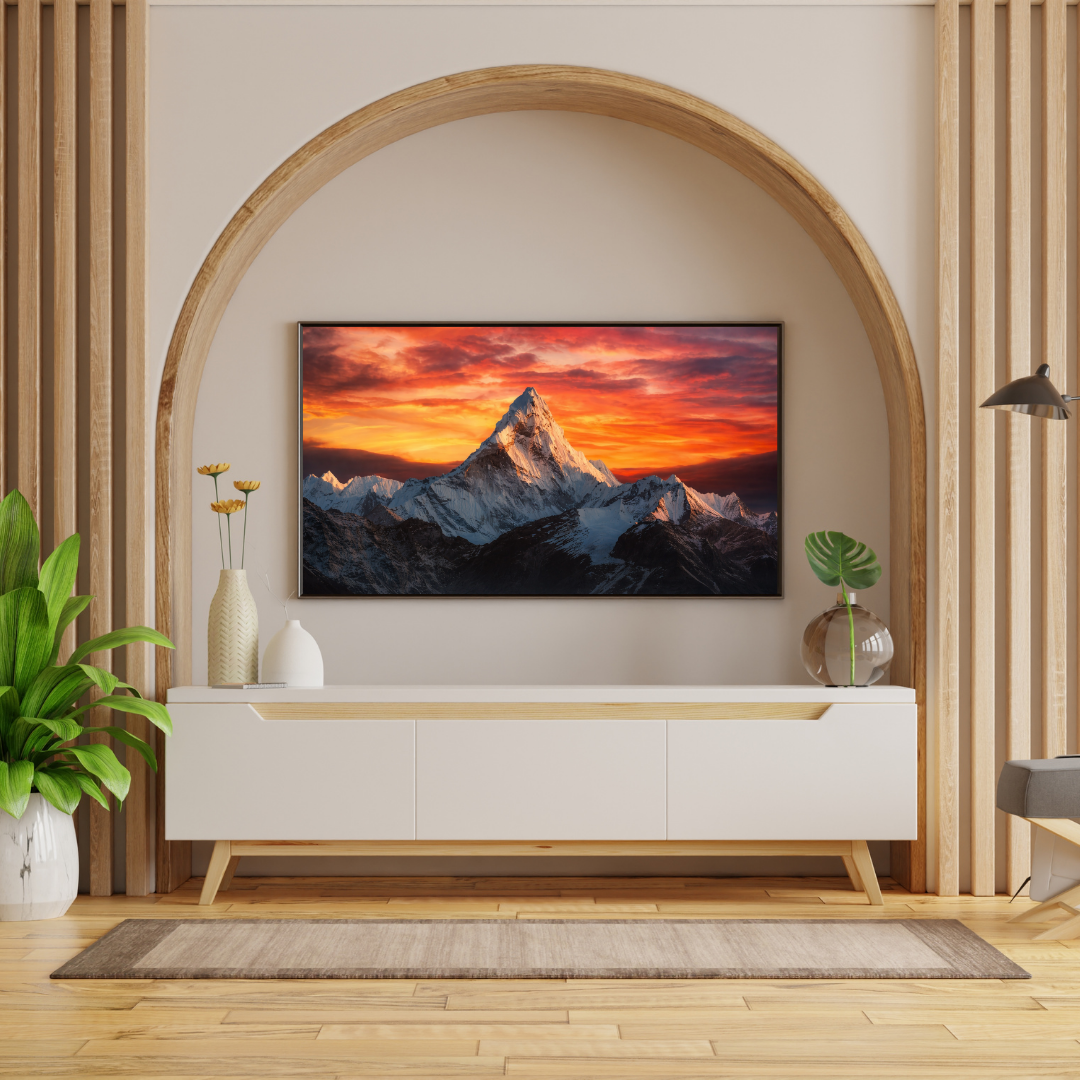 Ama Dablam Fiery Sunset Wall Art - Framed Canvas Print