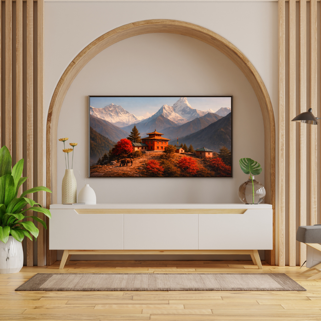 Himalayan Monastery Autumn Wall Art - Framed Canvas Print