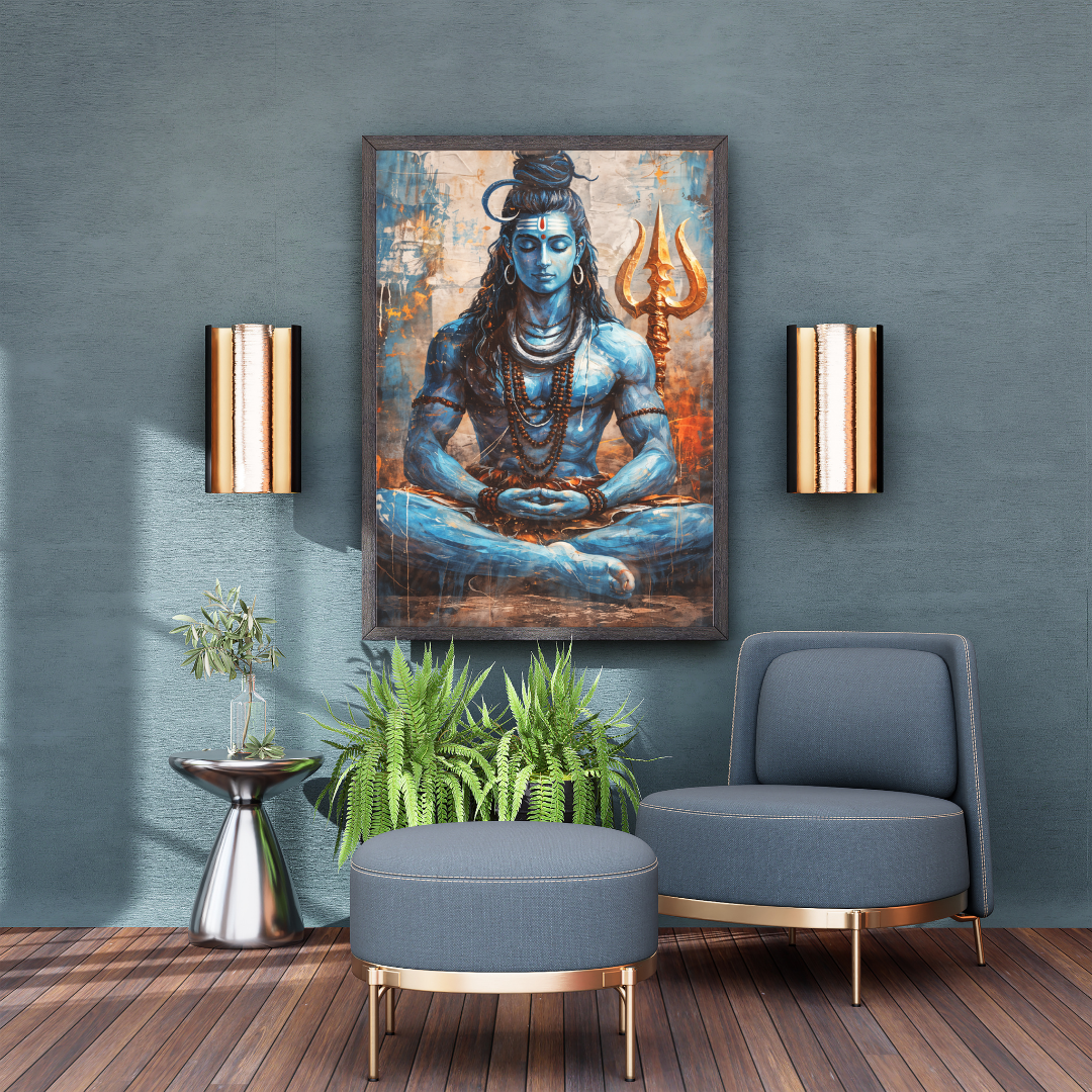 Lord Shiva Meditation Abstract Wall Art - Framed Canvas Print
