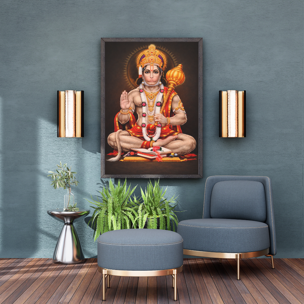 Lord Hanuman Blessing Wall Art - Framed Canvas Print