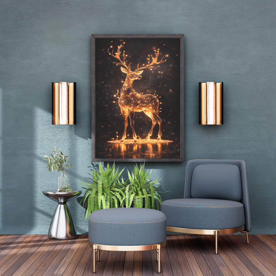 Celestial Stag Luminous Wall Art - Framed Canvas Print