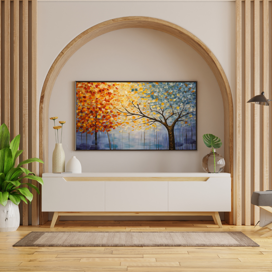 Seasons of Change Abstract Tree Wall Art - Framed Canvas Print